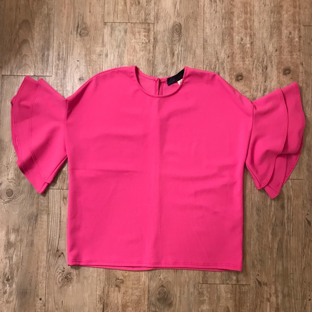 Francesca’s Blue Rain Pink Ruffle Sleeve Blouse